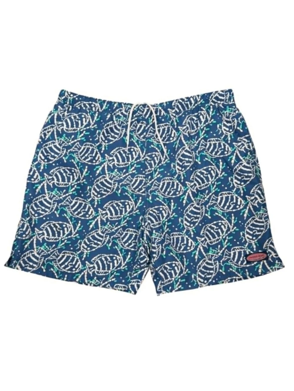 Vineyard Vines Swim Trunks Blue Fish Coral Print Beach Mesh Lined Men's Size XL
